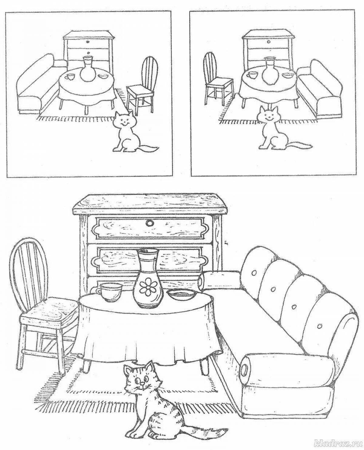 Playful furniture coloring page