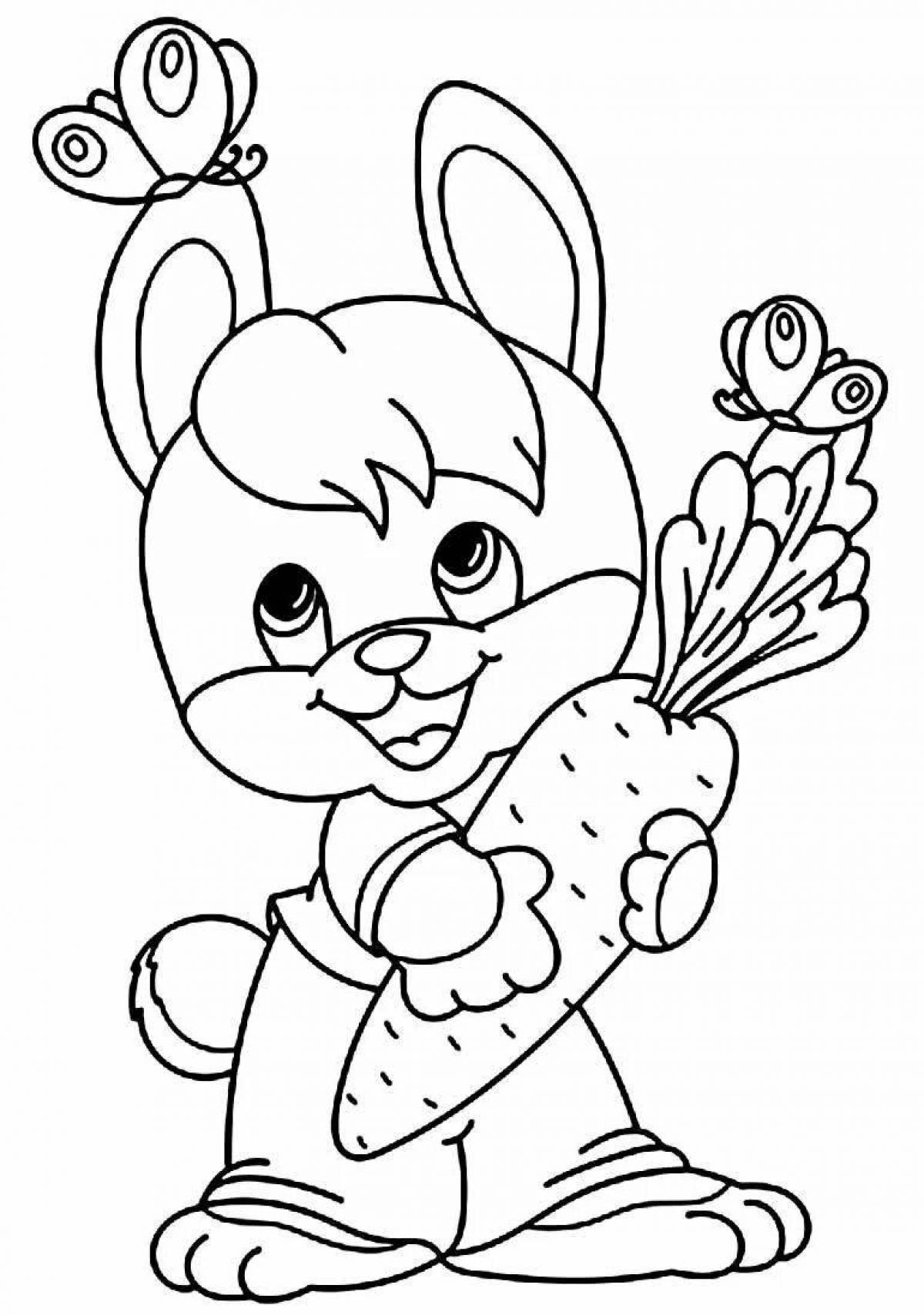 Cute coloring rabbit with carrots