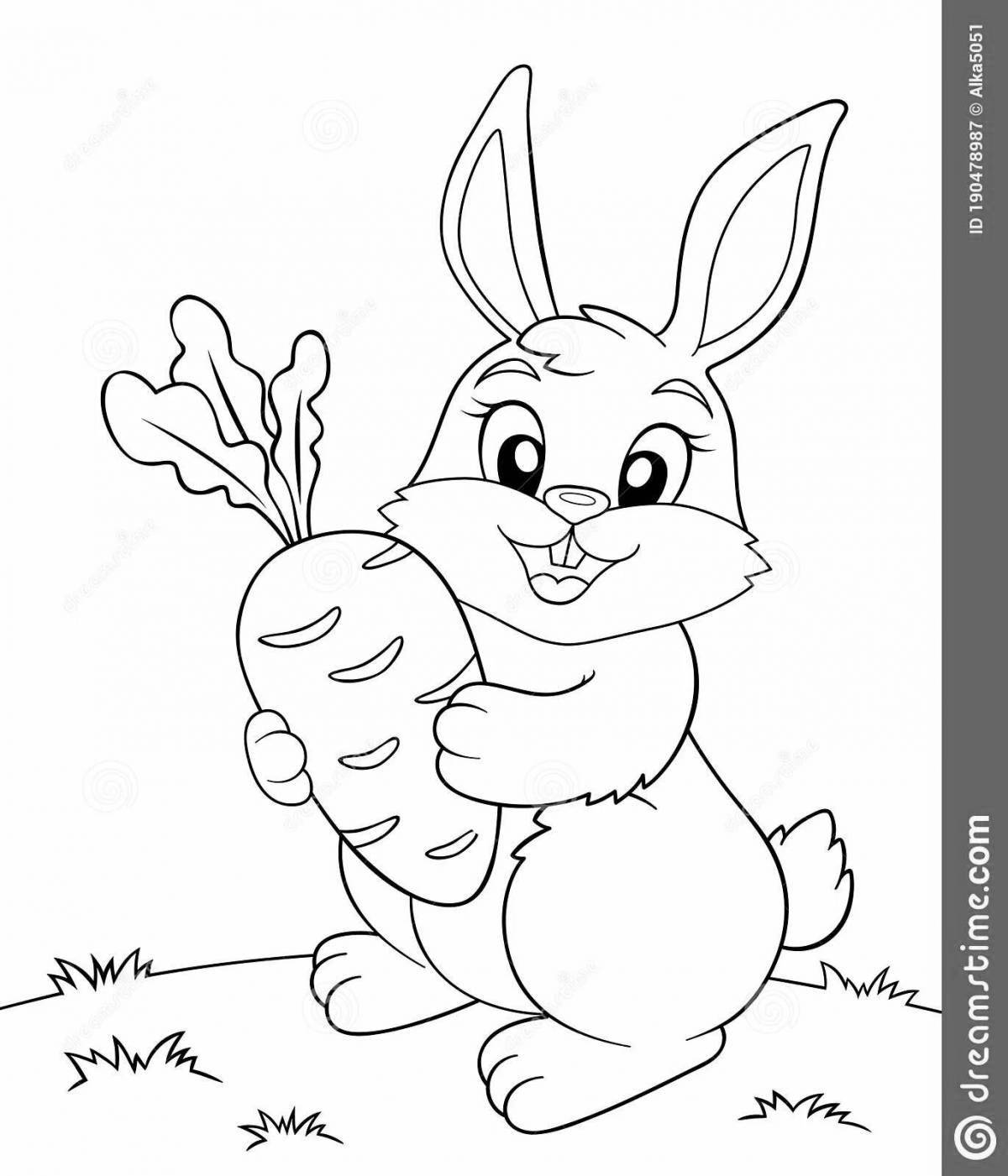 Пушистый кролик-раскраска с морковью