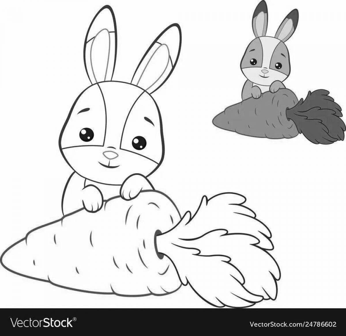 Веселый кролик-раскраска с морковью