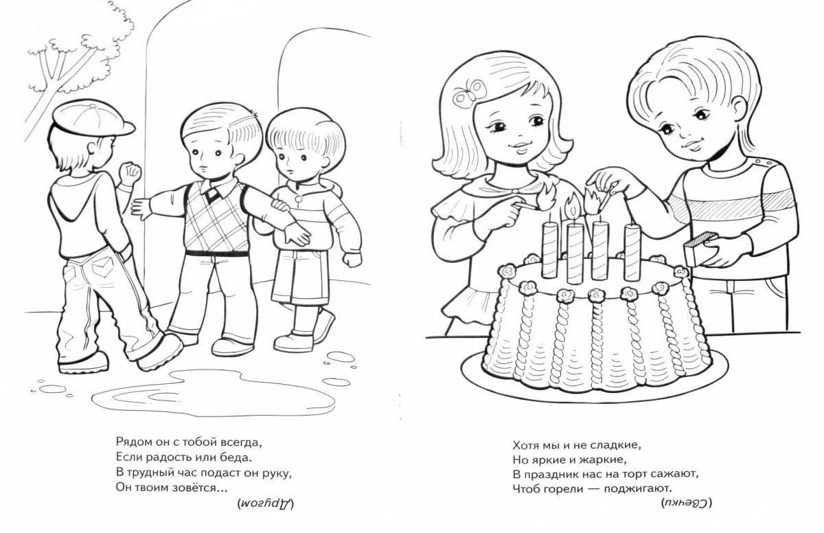 Entertaining etiquette coloring book for children 6-7 years old
