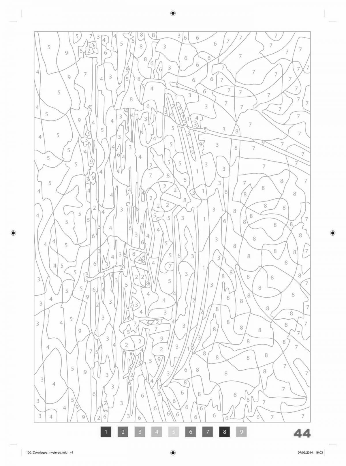 Bright complex coloring by numbers with a palette