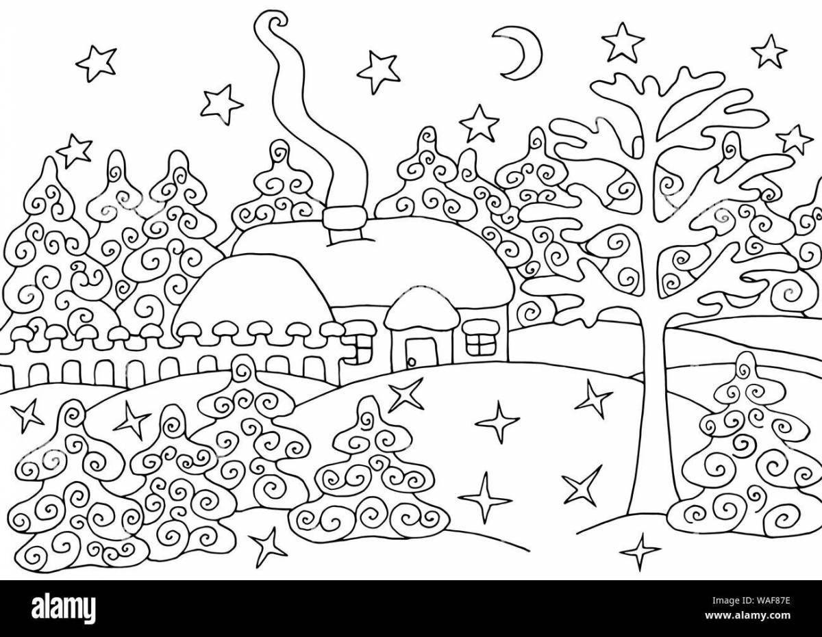 Сказочная раскраска «зимний лес» для детей 10 лет