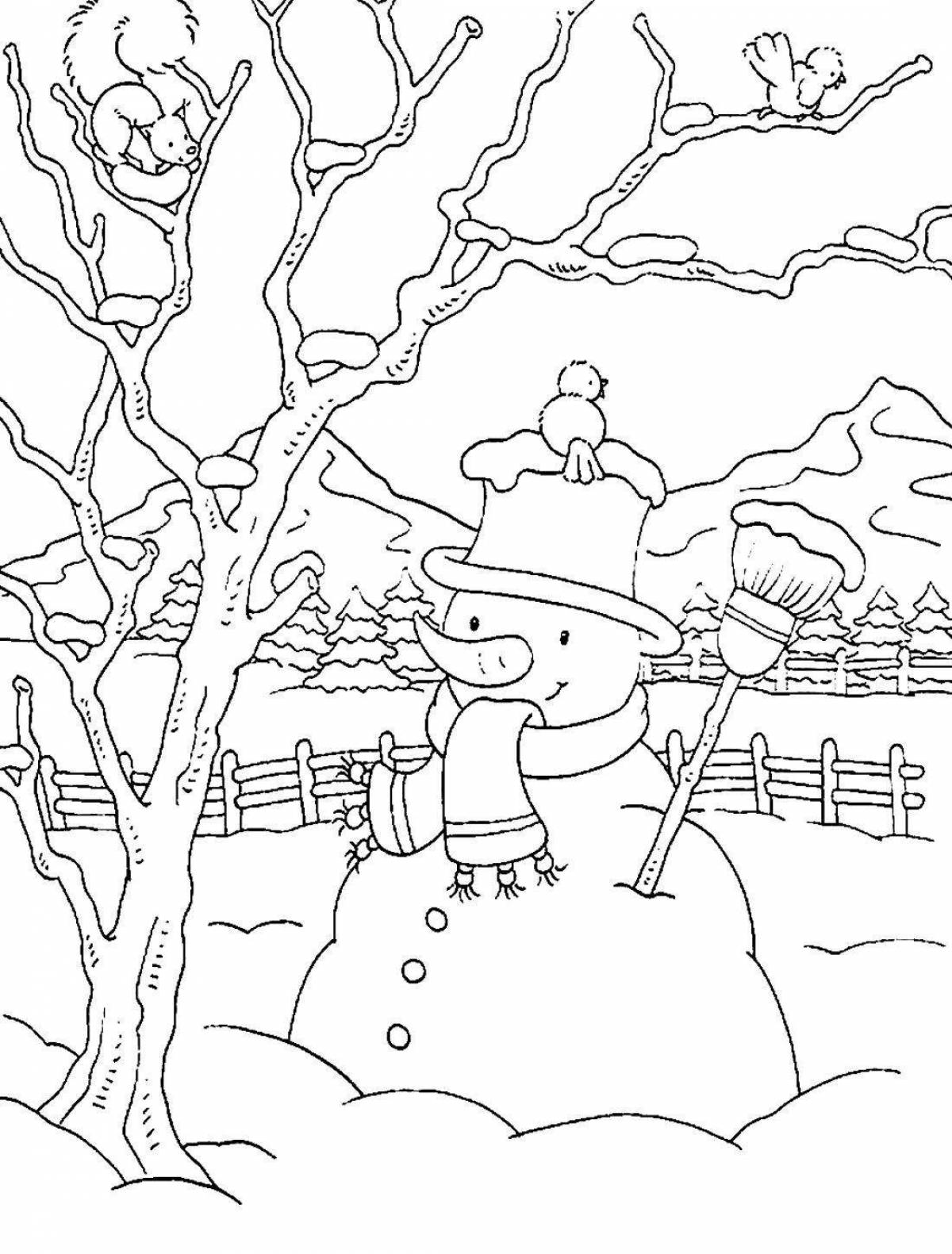Beautiful winter forest coloring pages for kids