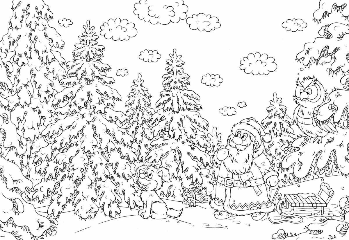 Раскраска «экзотический зимний лес» для детей 10 лет