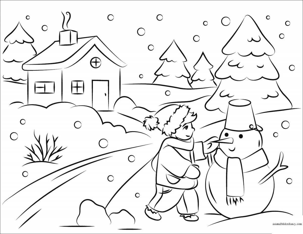 Coloring big winter forest for children 10 years old
