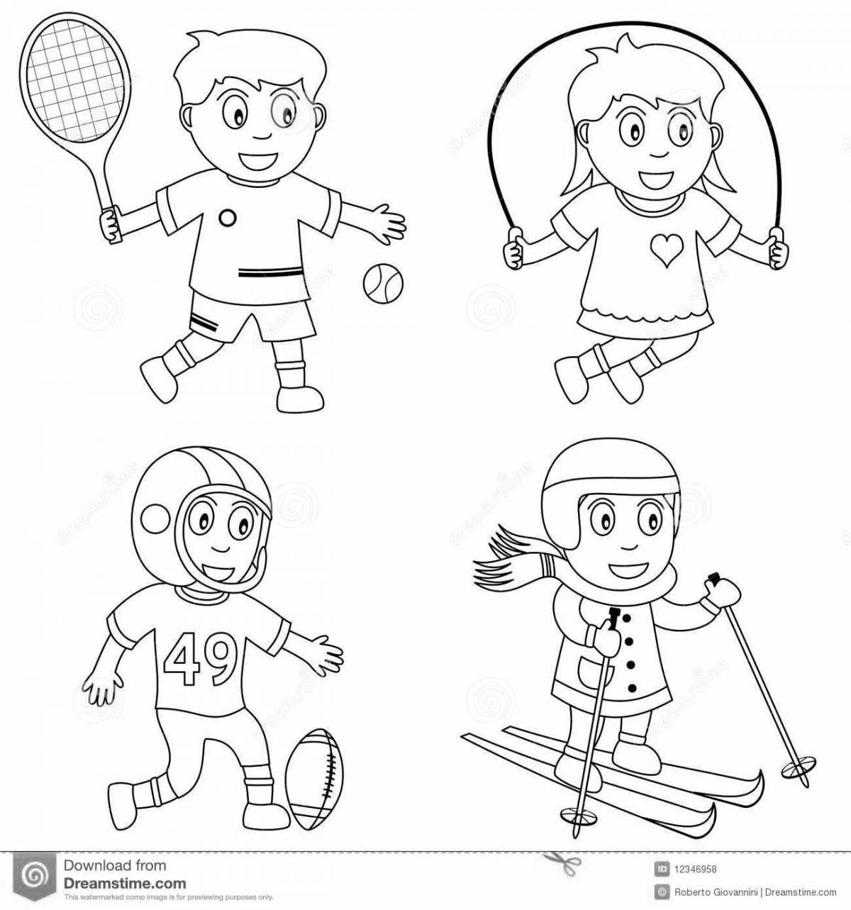 Fun coloring pages athletes of different sports for children