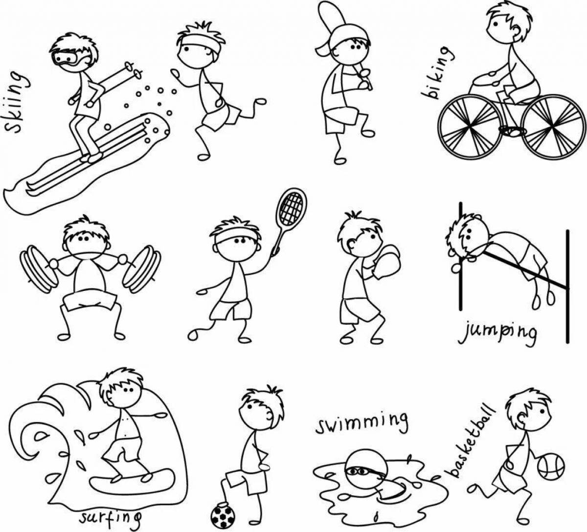 Динамичная раскраска спортсмены различных видов спорта для детей