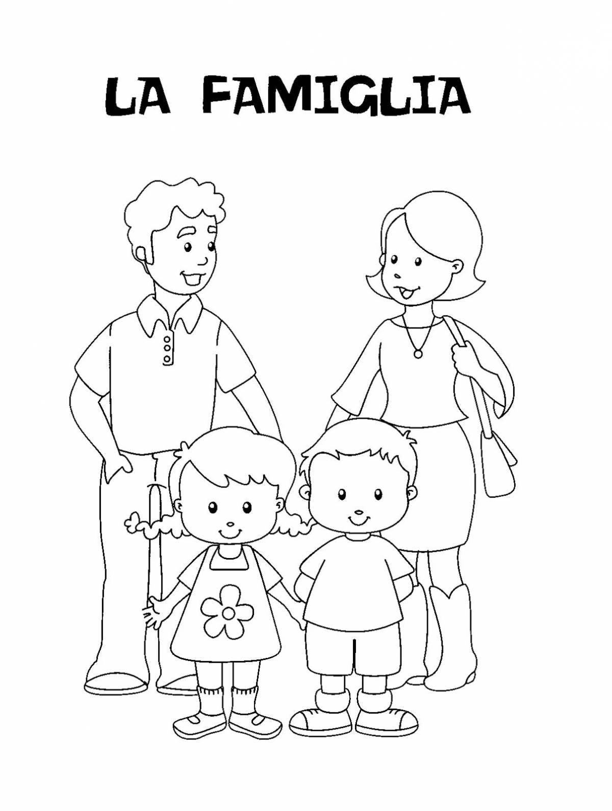 Joyful coloring page of my family