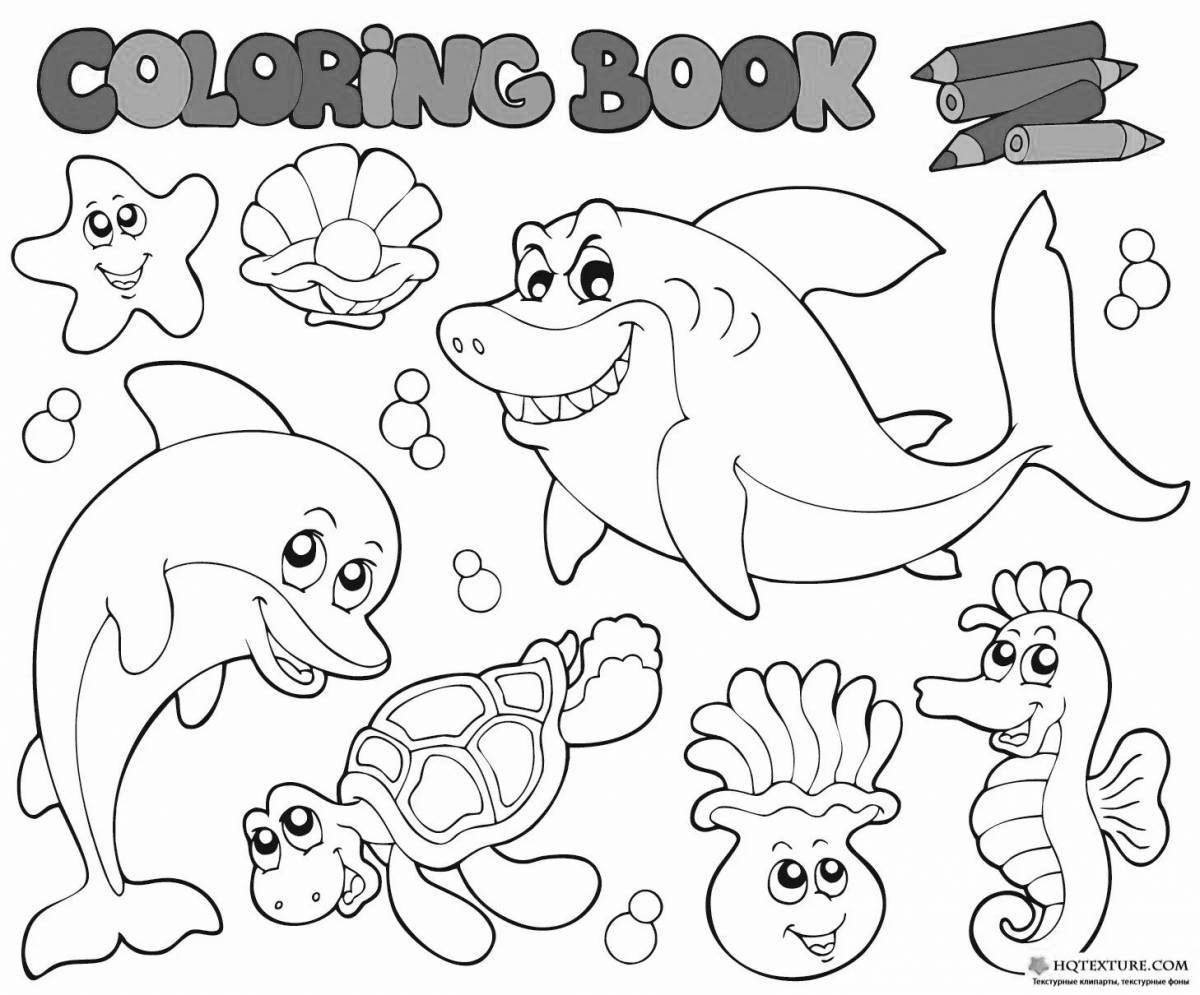 Playful coloring of the inhabitants of the seas and oceans for children