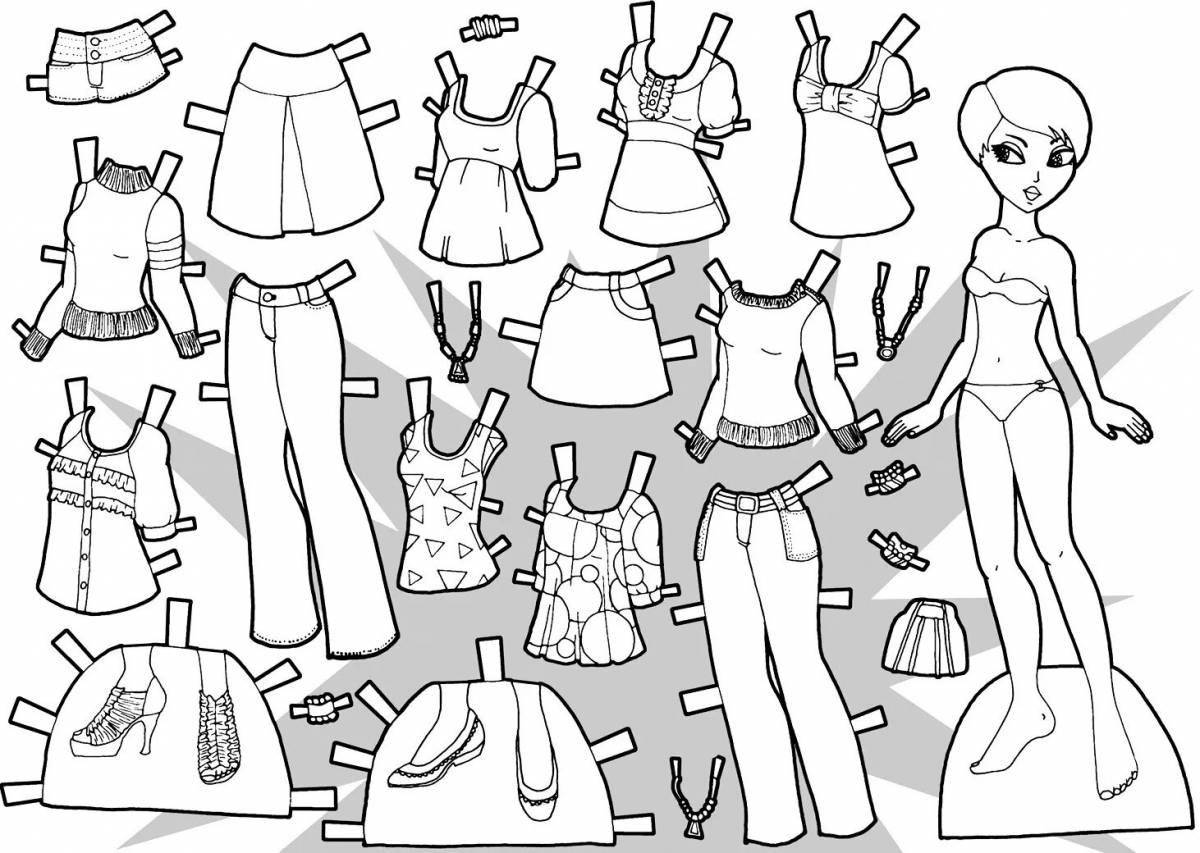 Adorable coloring book for girls with clothes to cut out