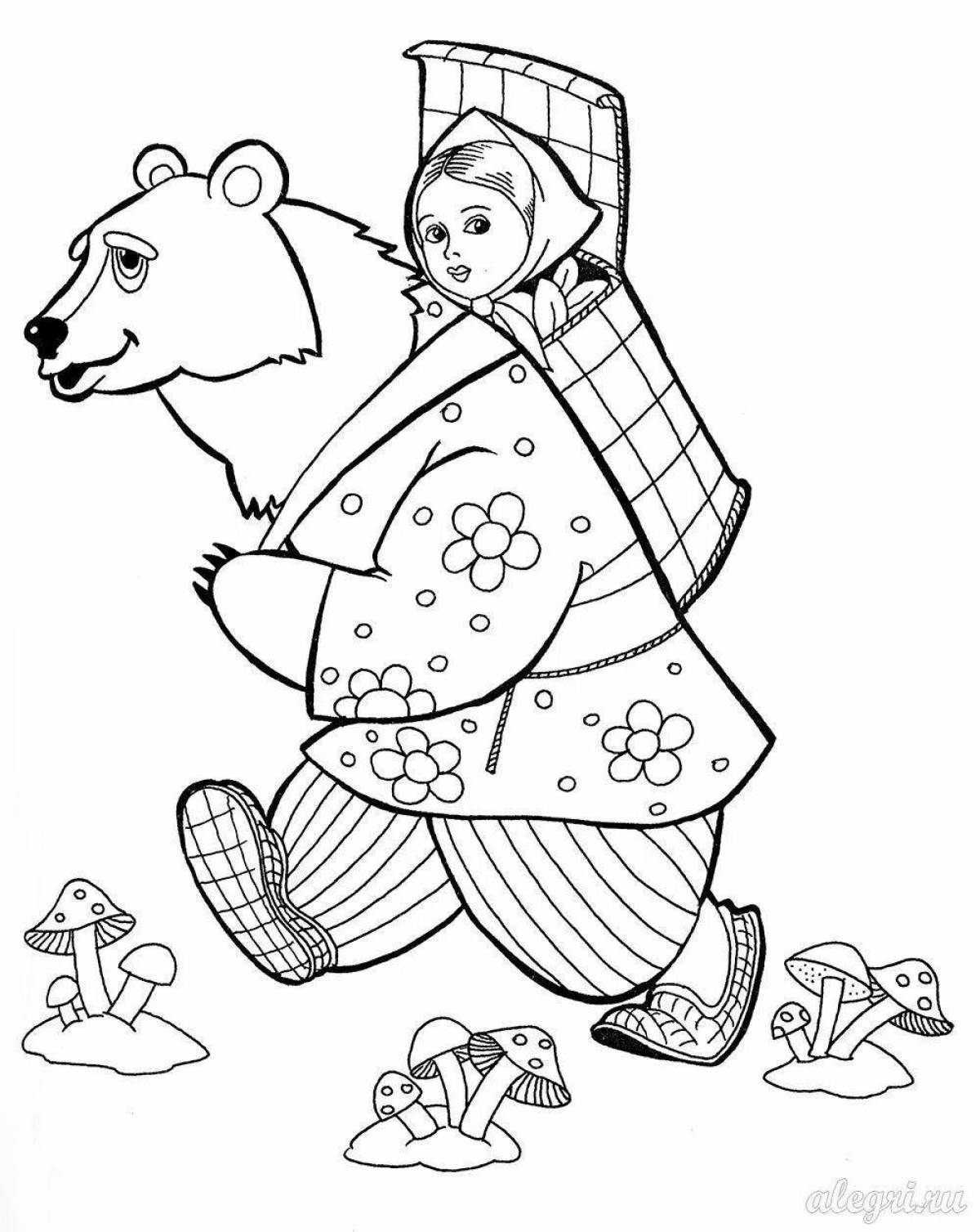 Раскраска Маша и медведь русская народная сказка