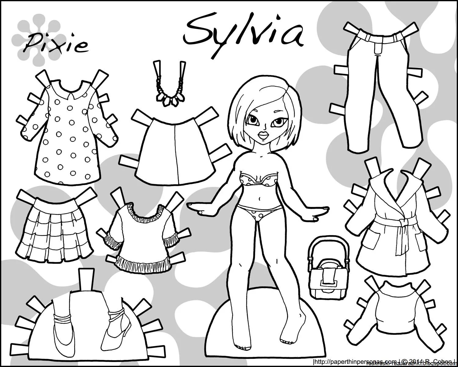 Unique coloring book for girls with clothes to cut out
