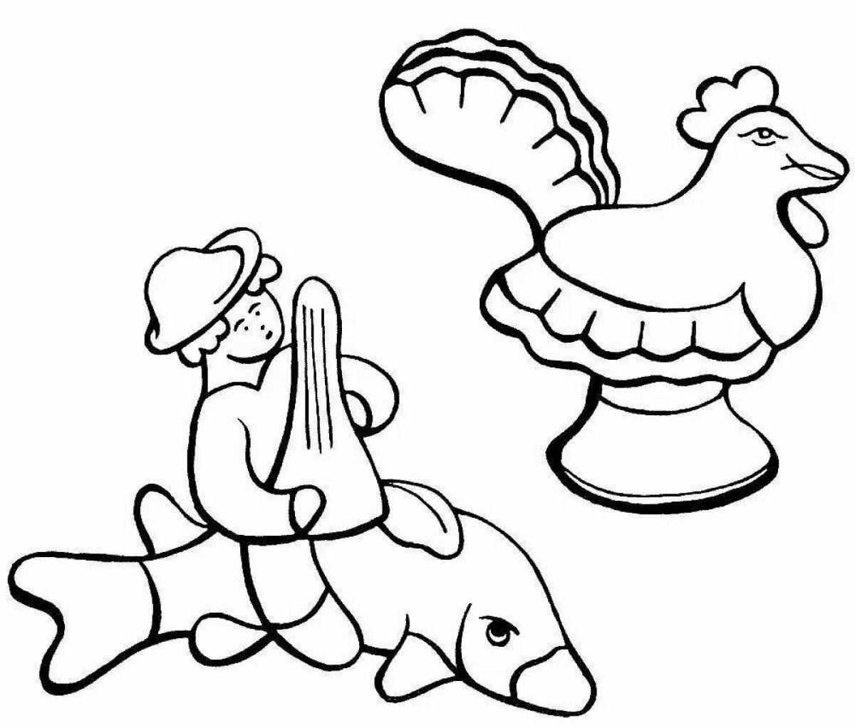 Coloring book magic Dymkovo toy duck