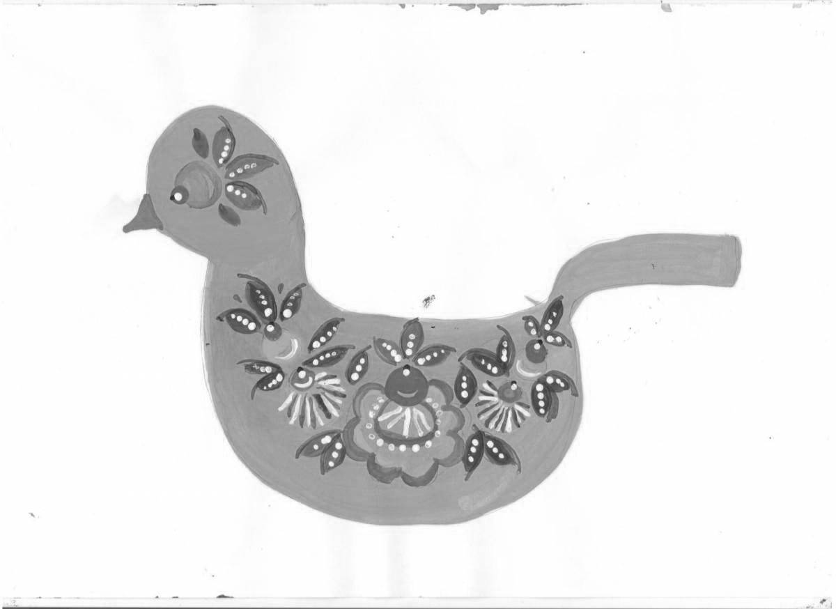 Раскраска причудливая дымковская игрушечная утка