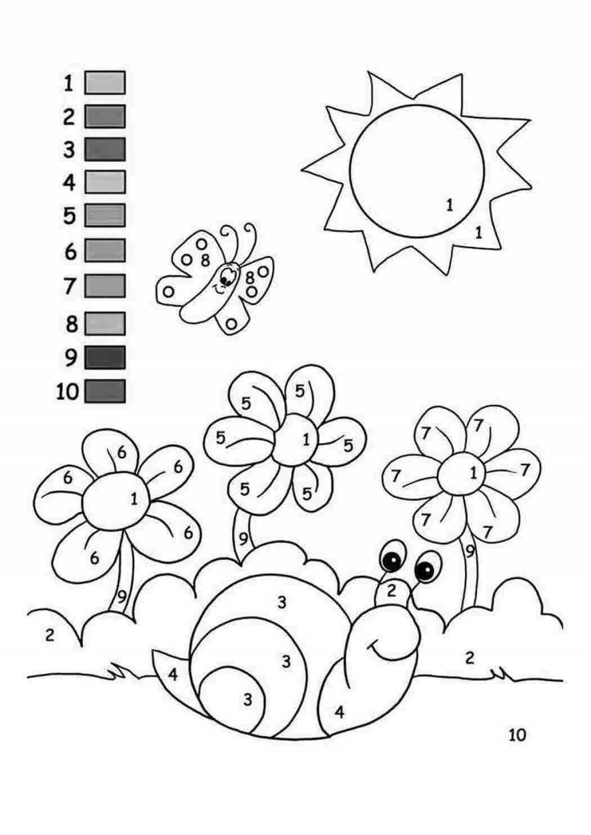 Радостная математическая раскраска для детей 3-4 лет