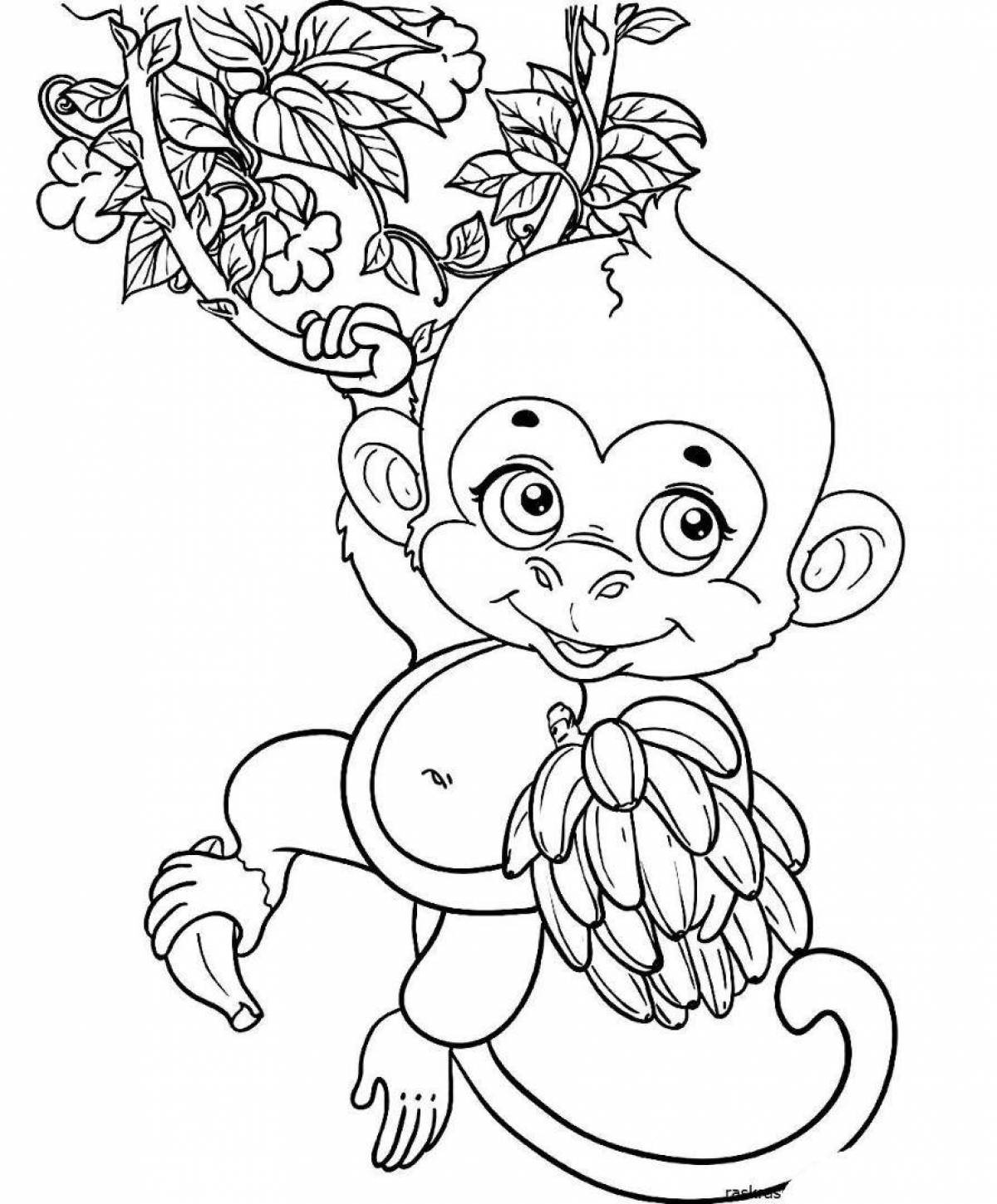 Веселая раскраска обезьяна