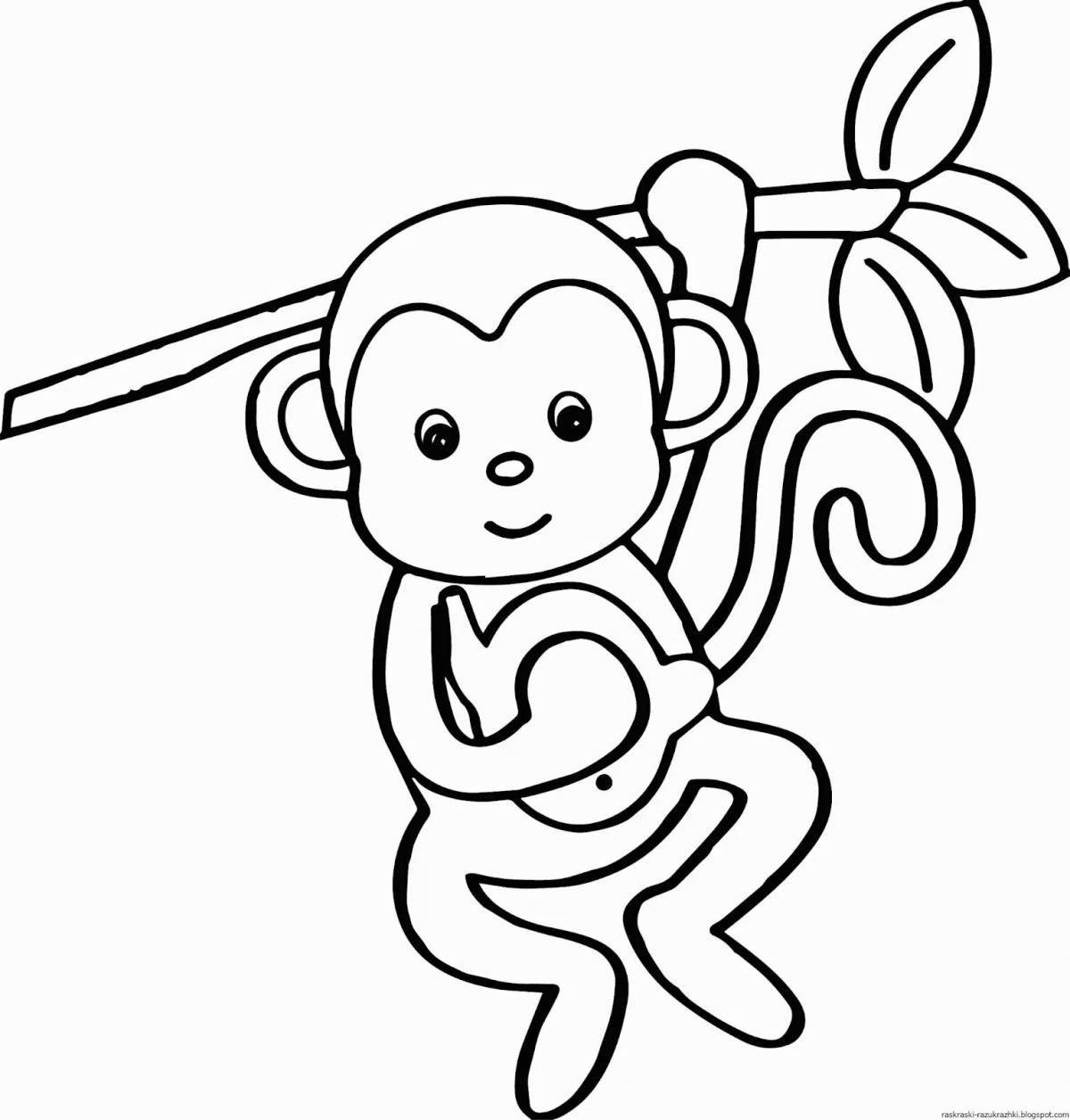 Игривая обезьянка-раскраска