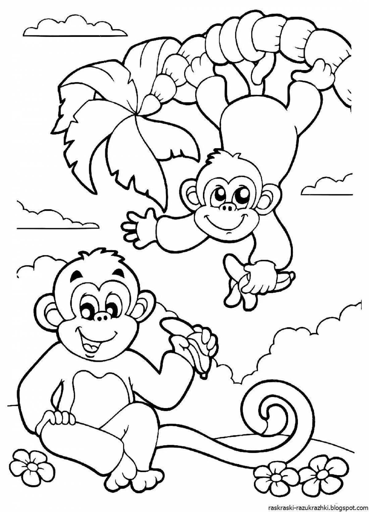 Симпатичная обезьянка-раскраска