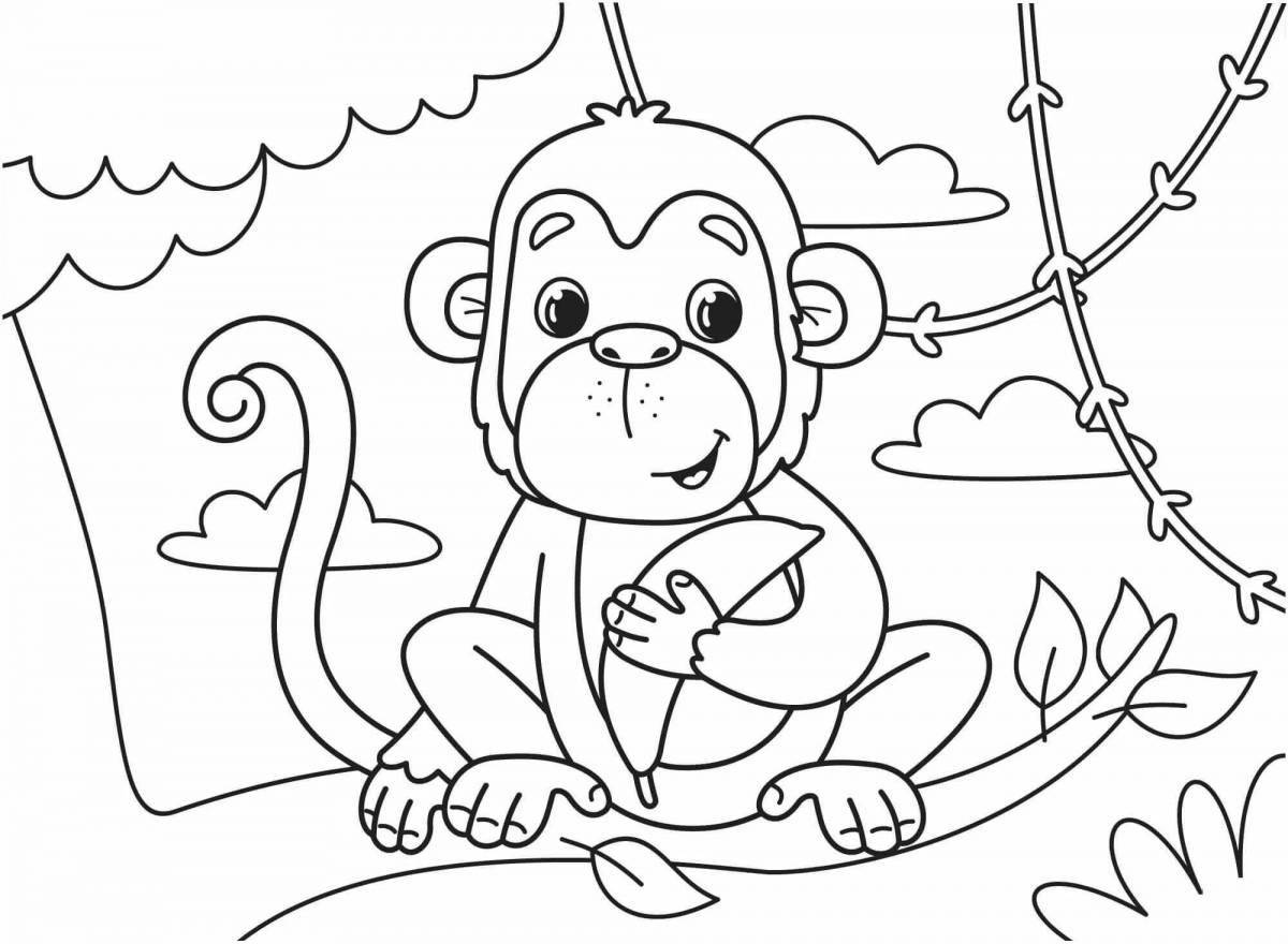 Счастливая раскраска обезьяна