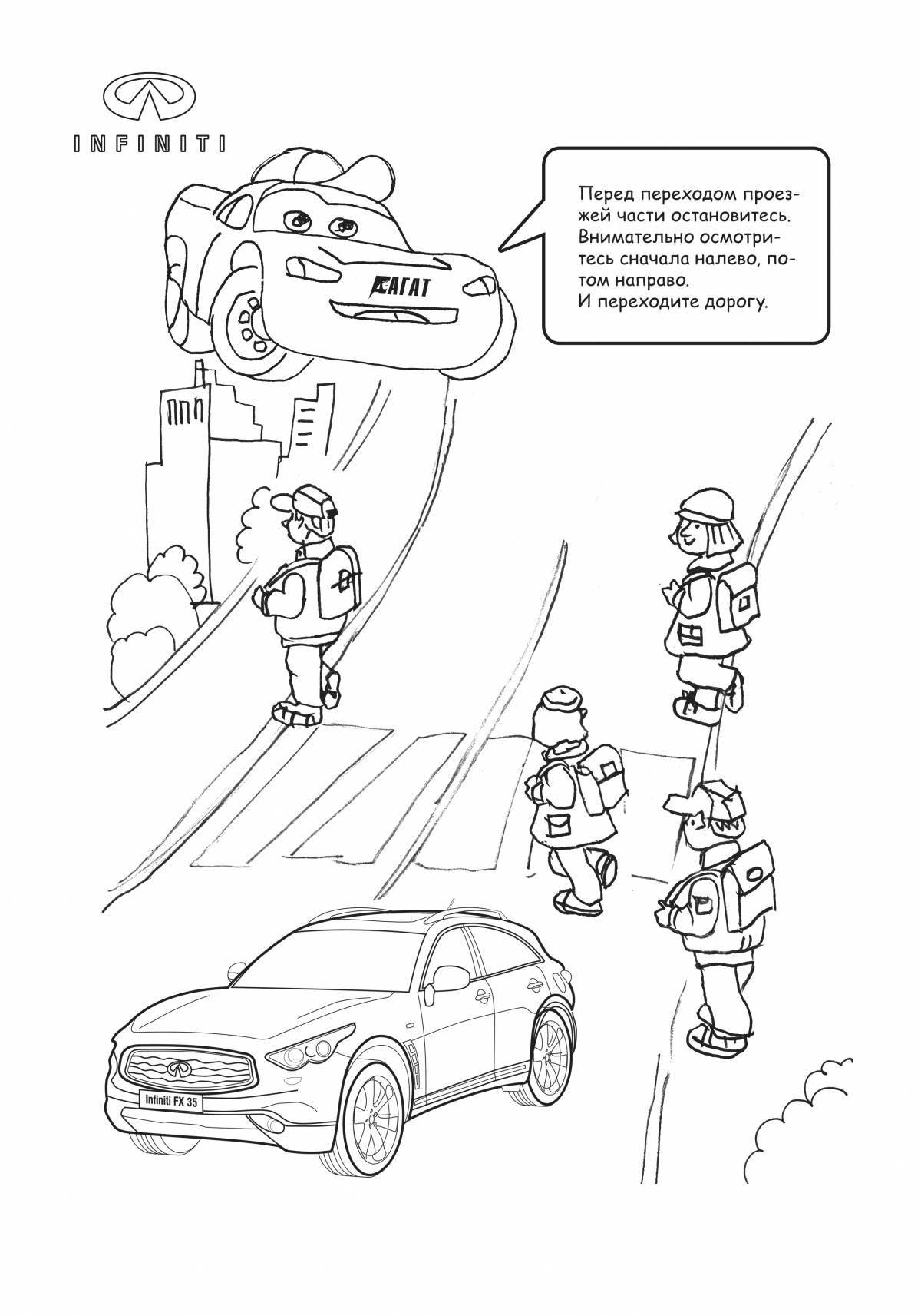 Adorable winter road coloring page for kids
