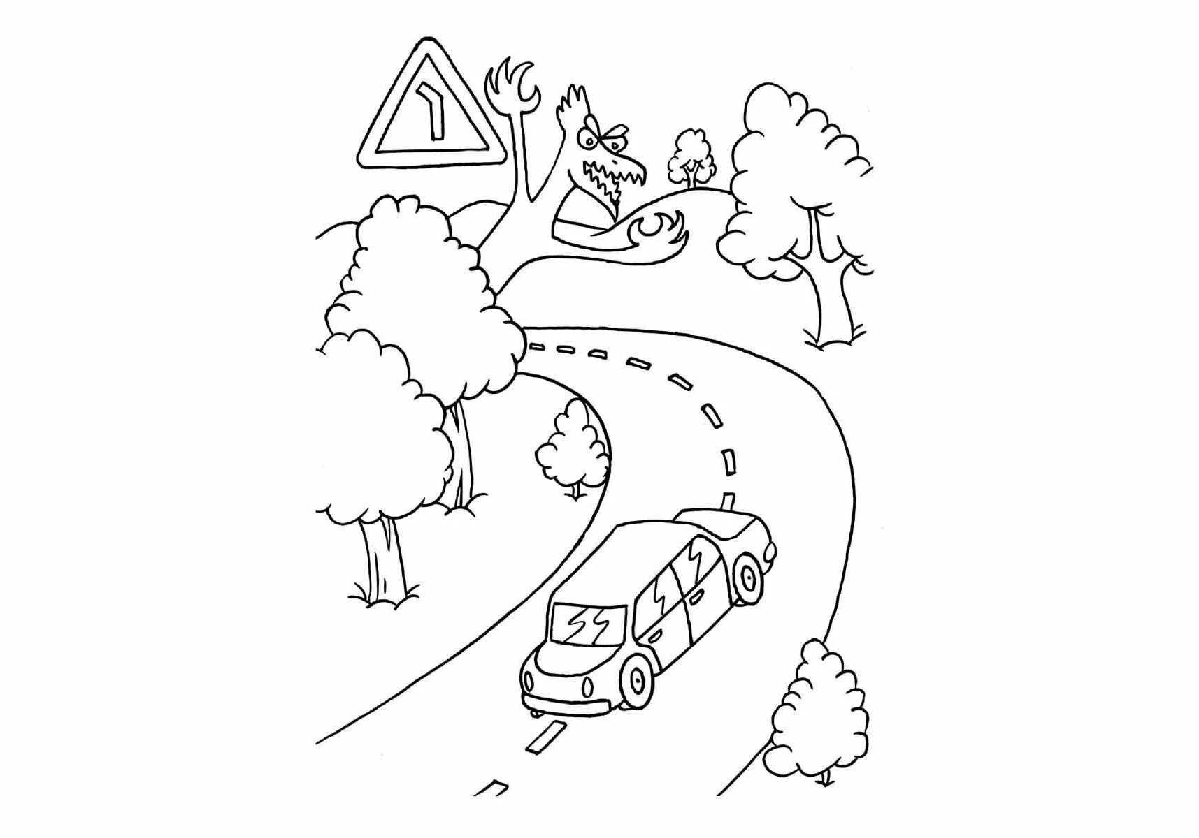 Coloring page magic winter road for kids