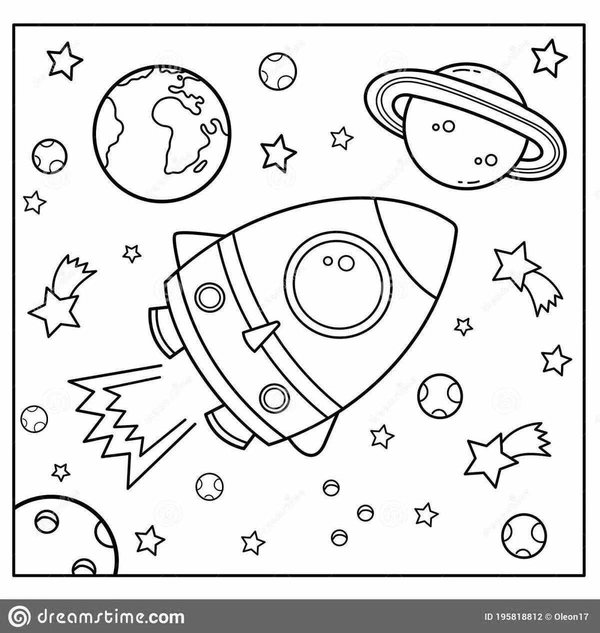Glowing space coloring book for children 3-4 years old
