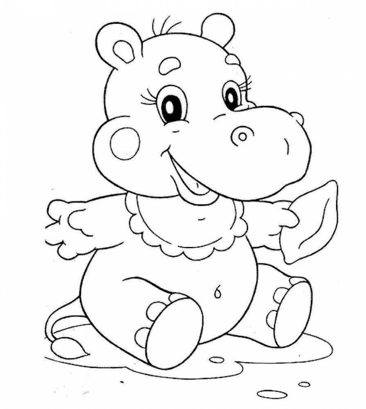 Coloring page hippopotamus for children 3-4 years old
