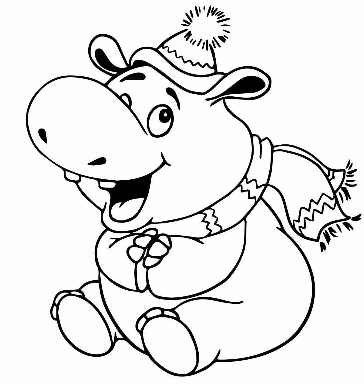 Cute hippo coloring for 3-4 year olds