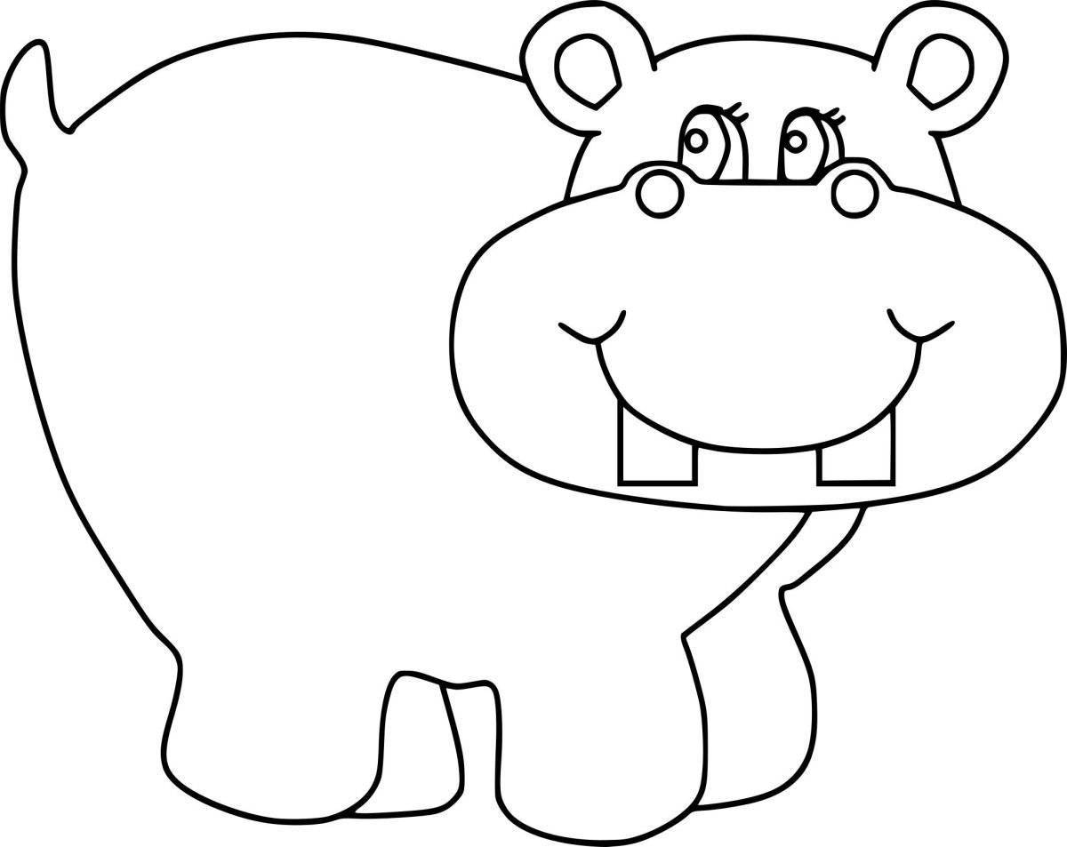 Fun coloring book Hippopotamus for 3-4 year olds