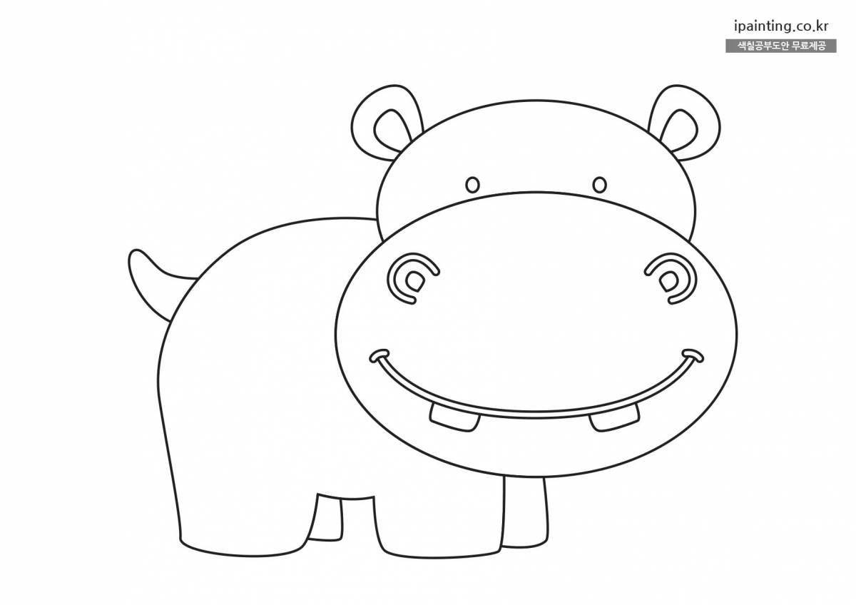 Adorable hippo coloring book for kids 3-4 years old
