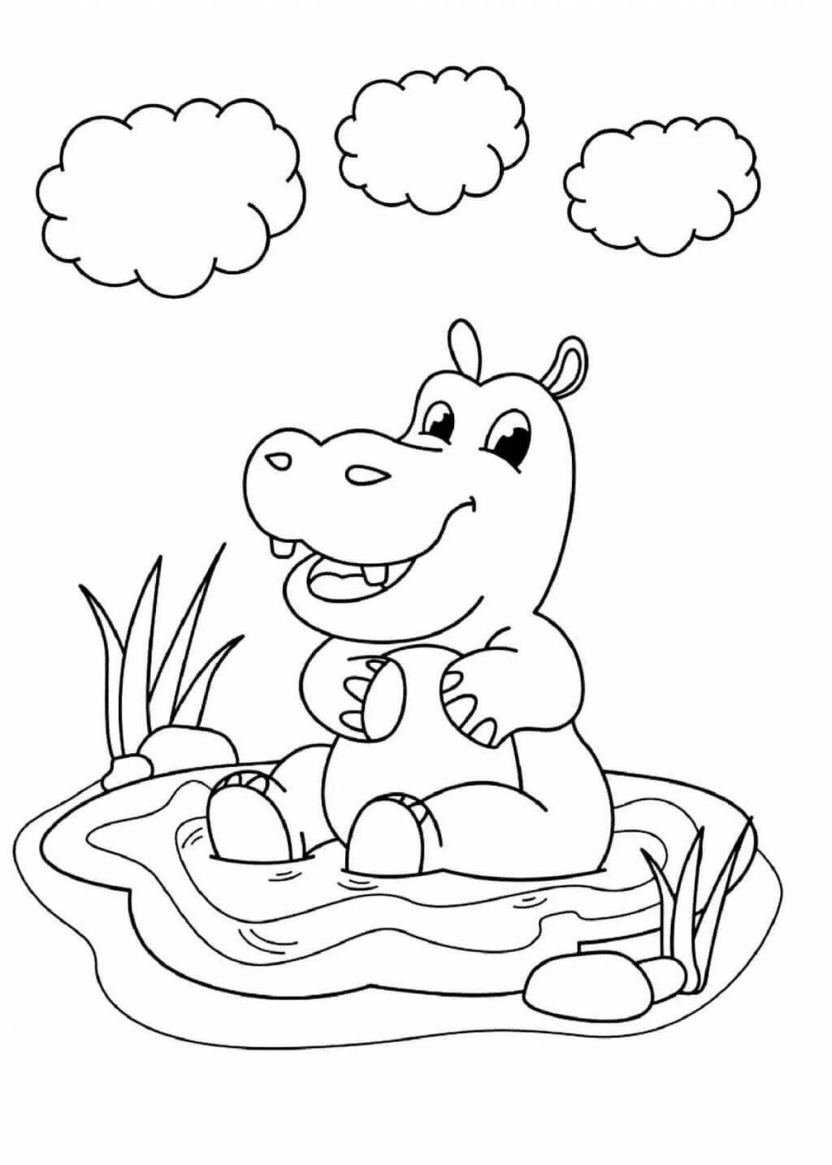 Adorable hippo coloring for children 3-4 years old