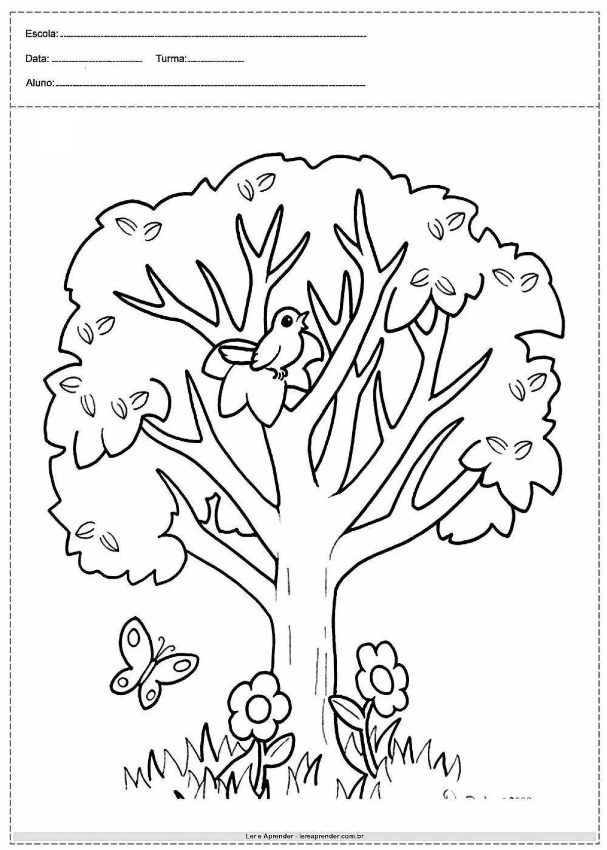 Coloring tree splatter for children 4-5 years old