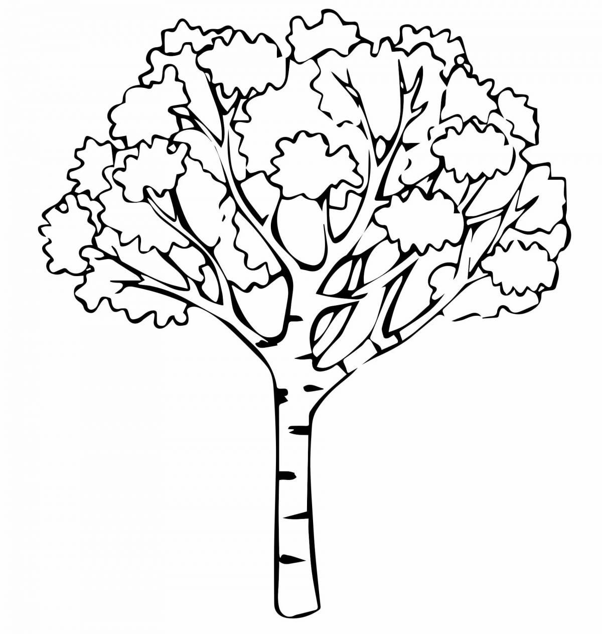 Glitzy tree coloring page for 4-5 year olds