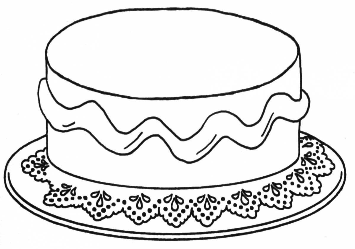 Playful cake coloring page for 3-4 year olds