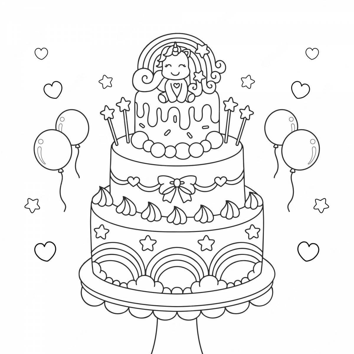 Color-frenzy cake coloring page for children 3-4 years old