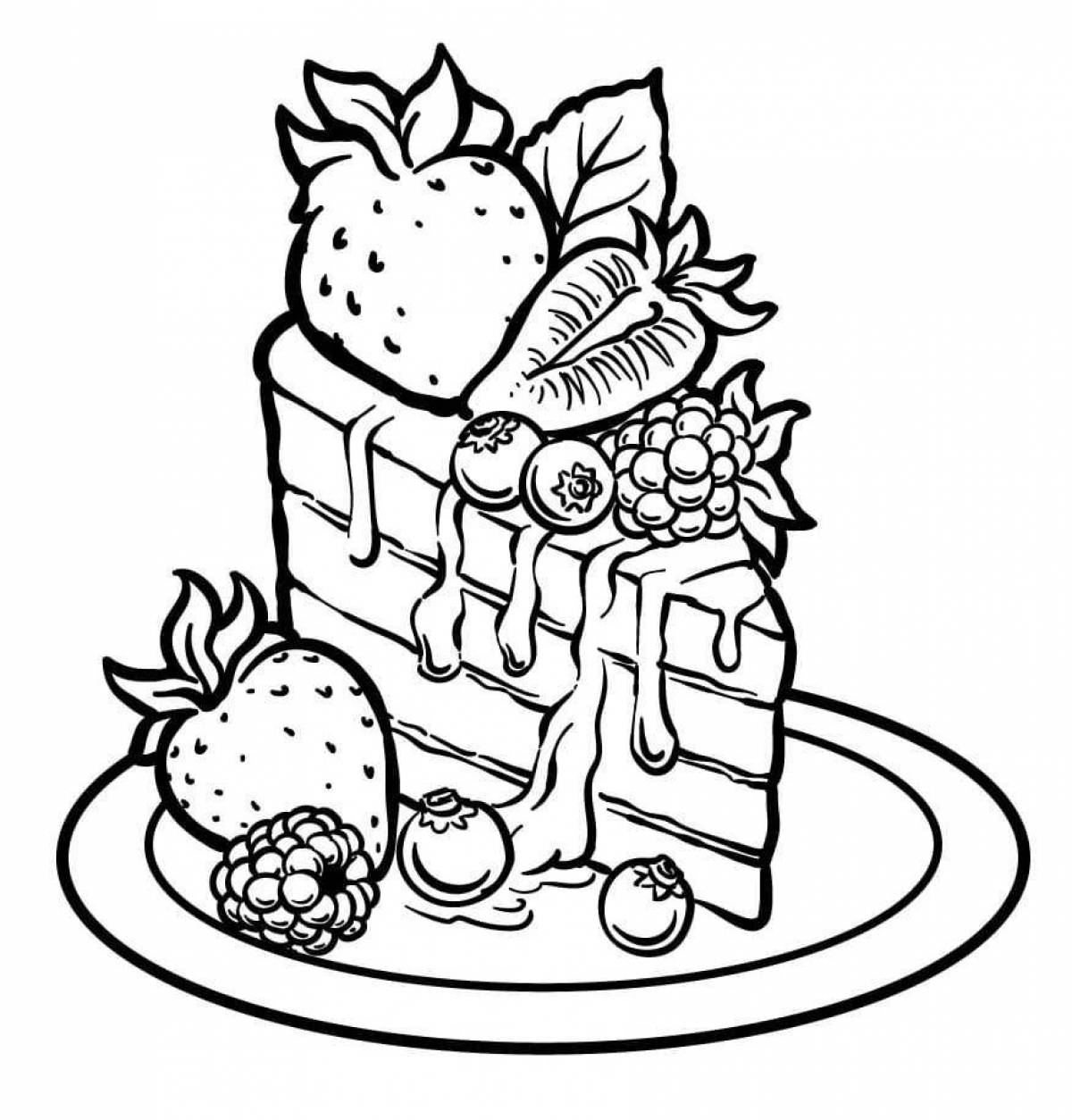 Colorful cake coloring page for 3-4 year olds
