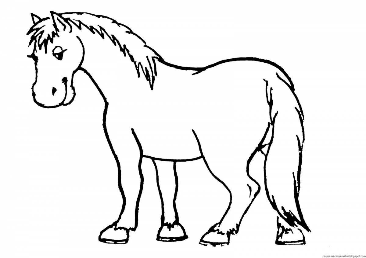 Веселая раскраска лошадь для детей 4-5 лет