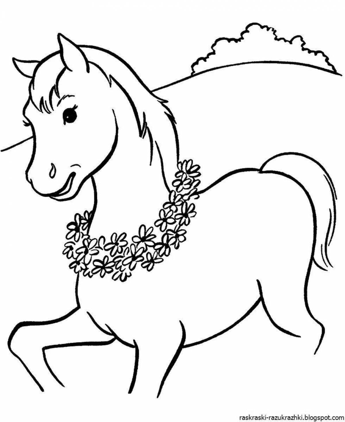 Безмятежная раскраска лошадь для детей 4-5 лет