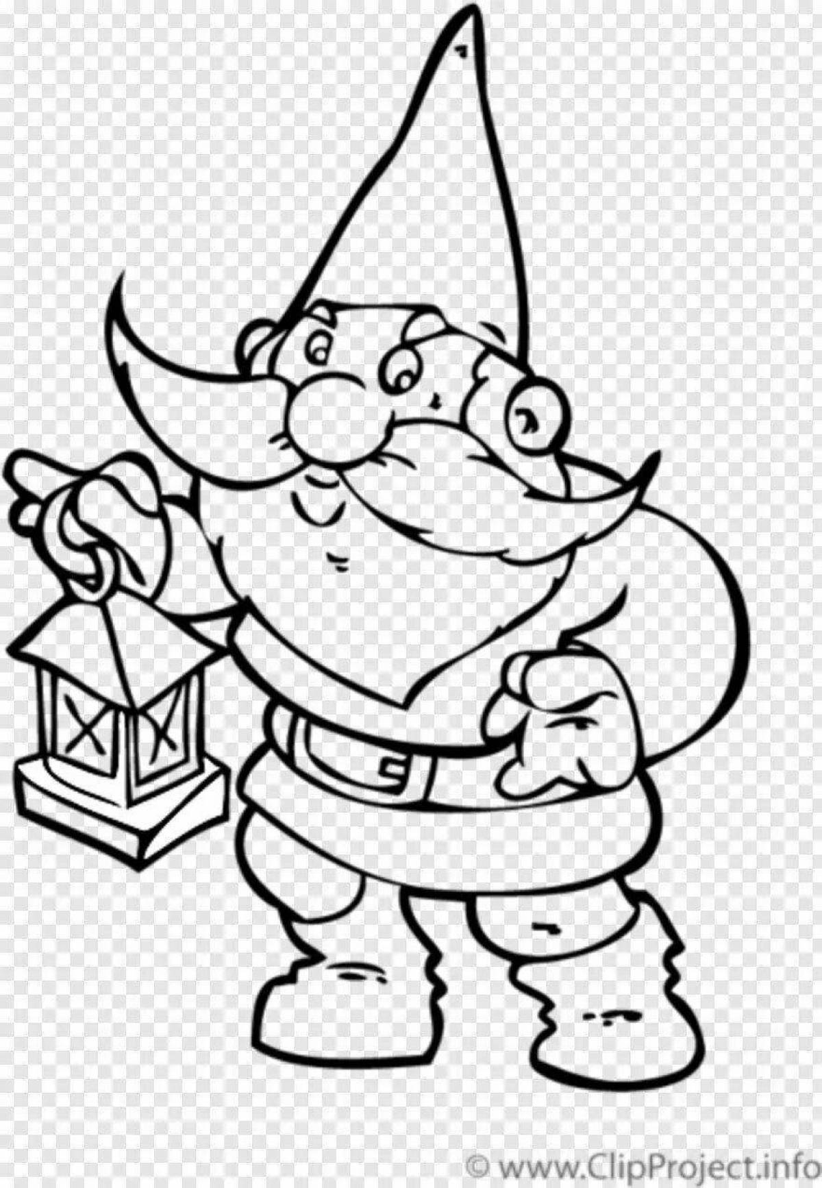 Coloring gnome with colorful splashes for 3-4 year olds