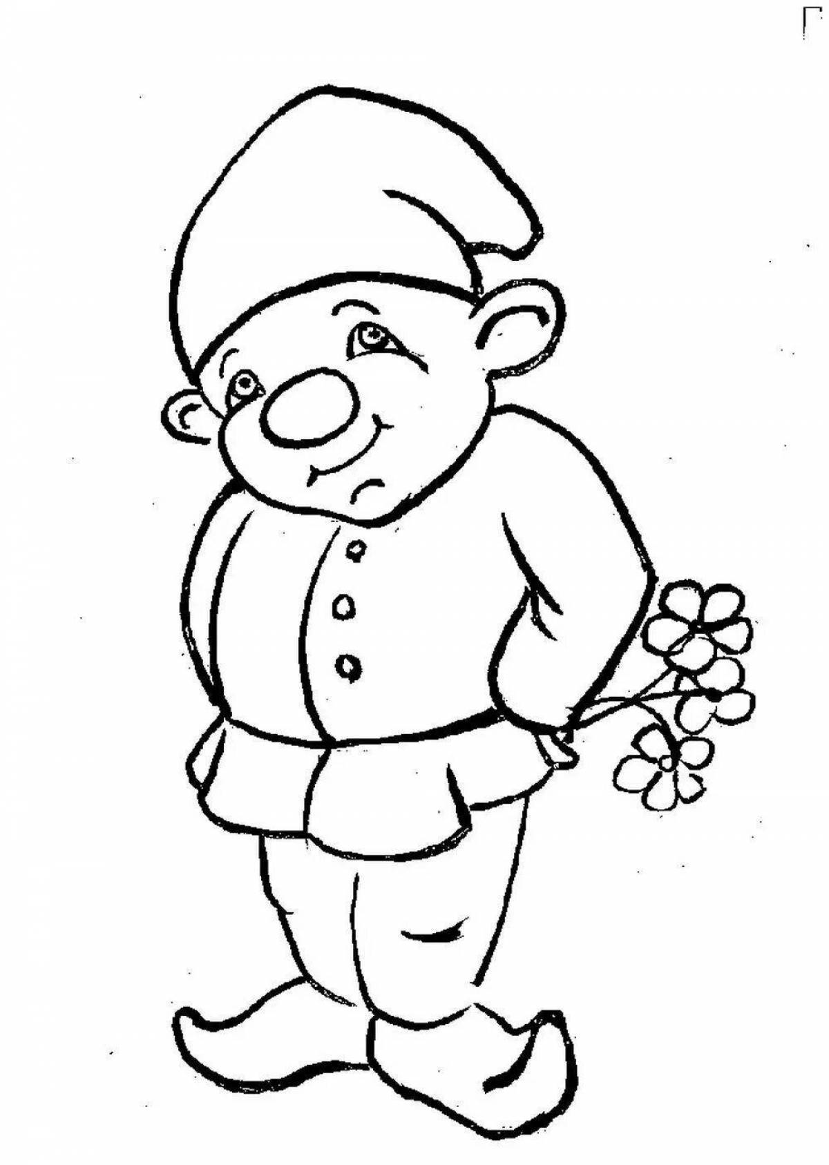 Crazy gnome coloring pages for 3-4 year olds