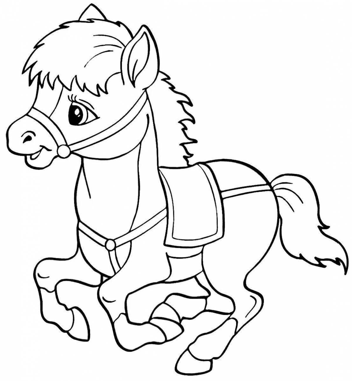 Funny horse coloring book for children 2-3 years old