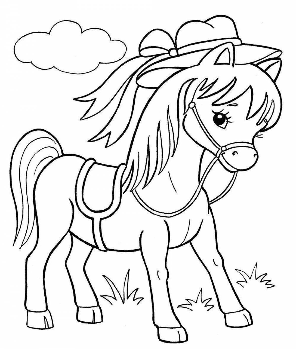 Fun coloring book with horses for children 2-3 years old