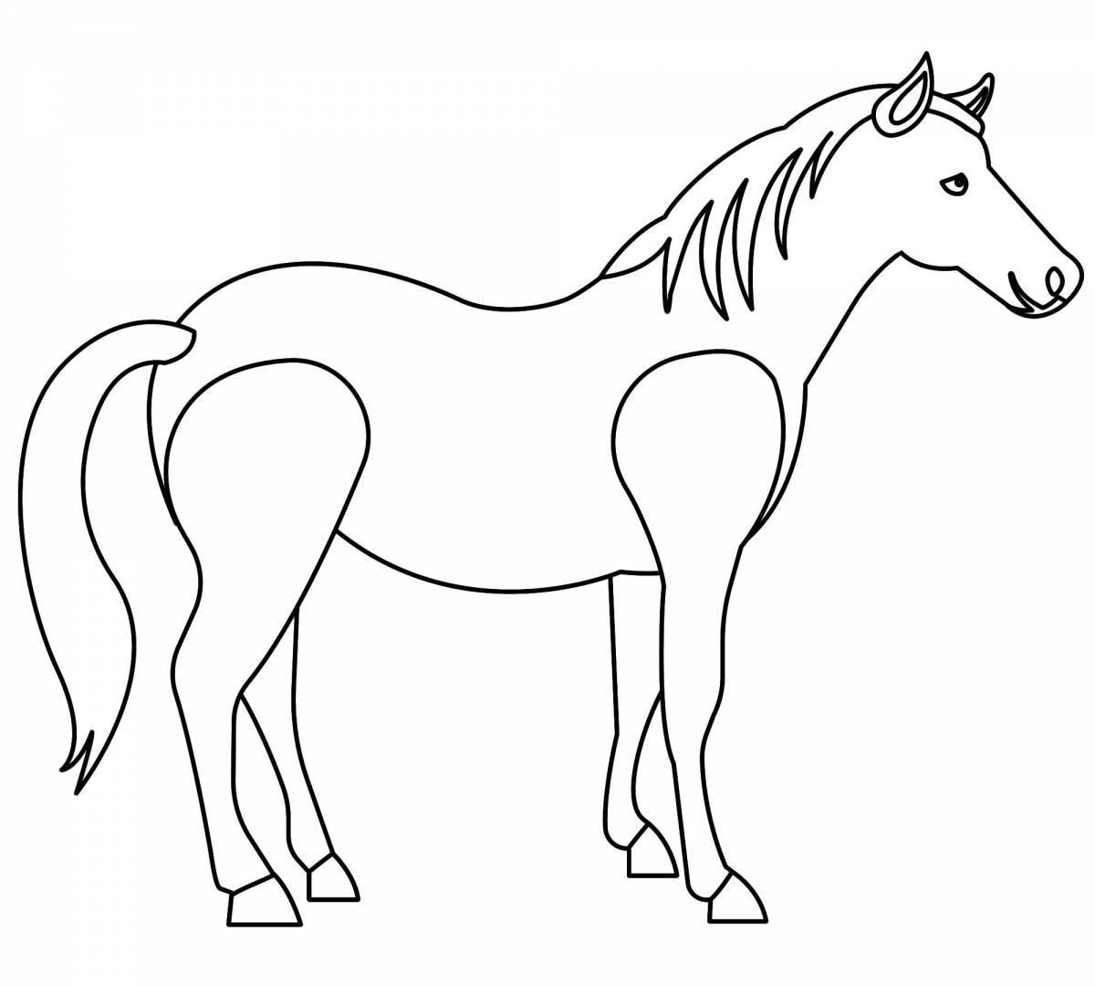 Coloring page elegant horse for children 2-3 years old