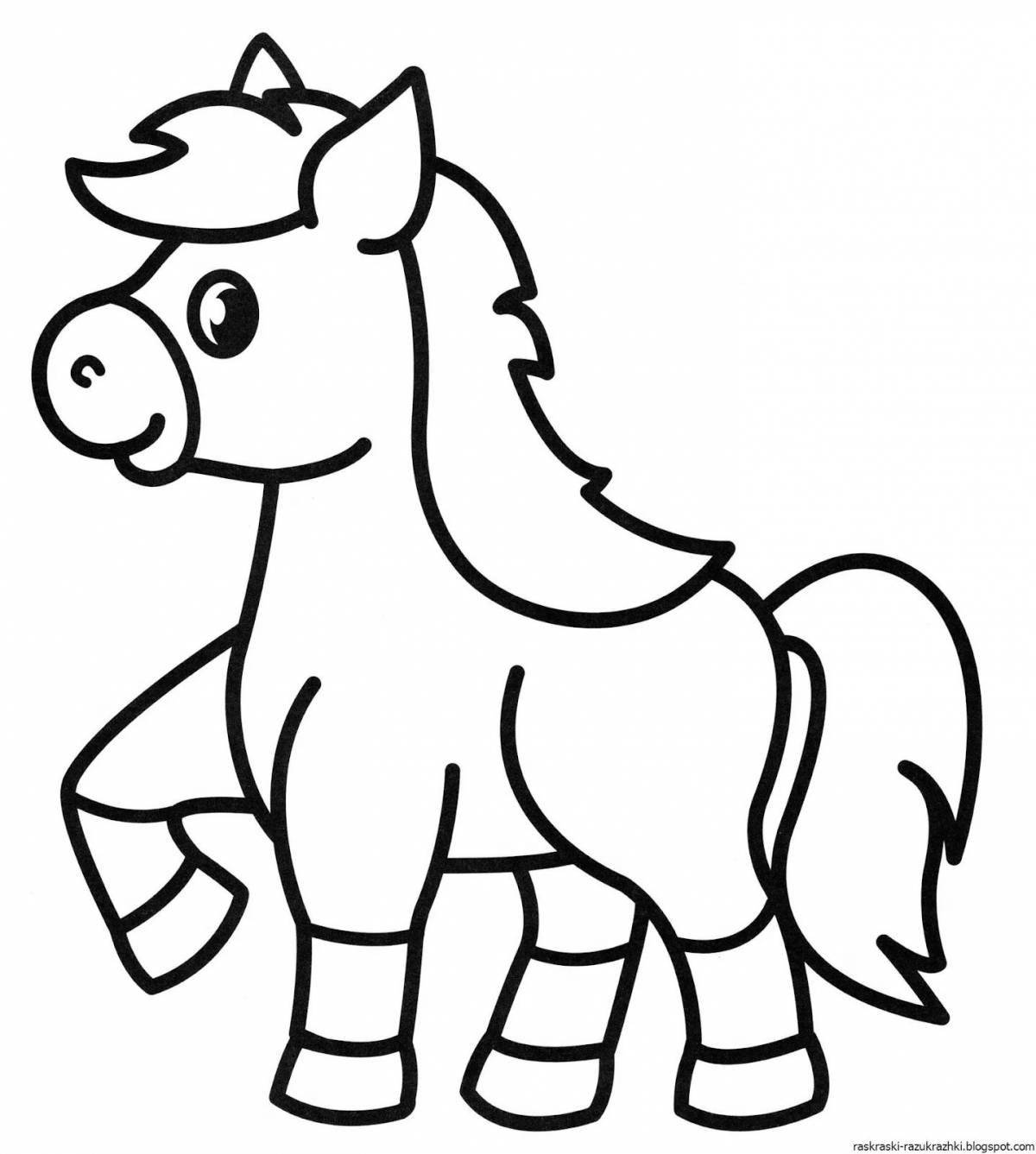 Coloring page joyful horse for children 2-3 years old