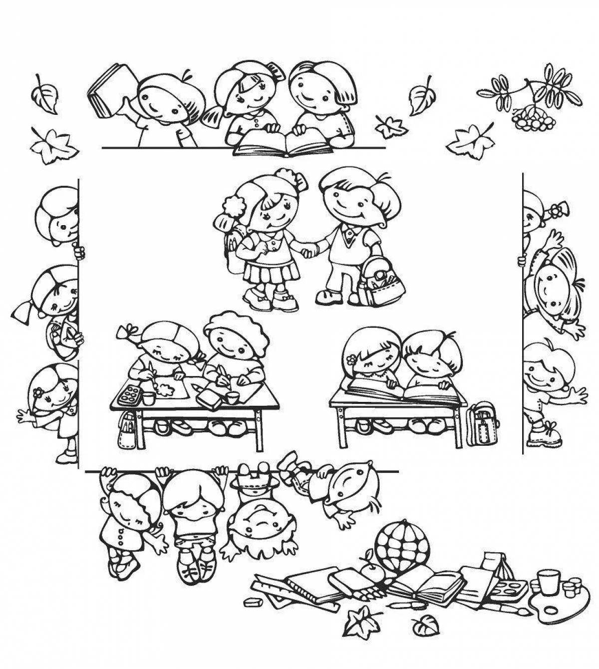 Primary school student routine coloring template