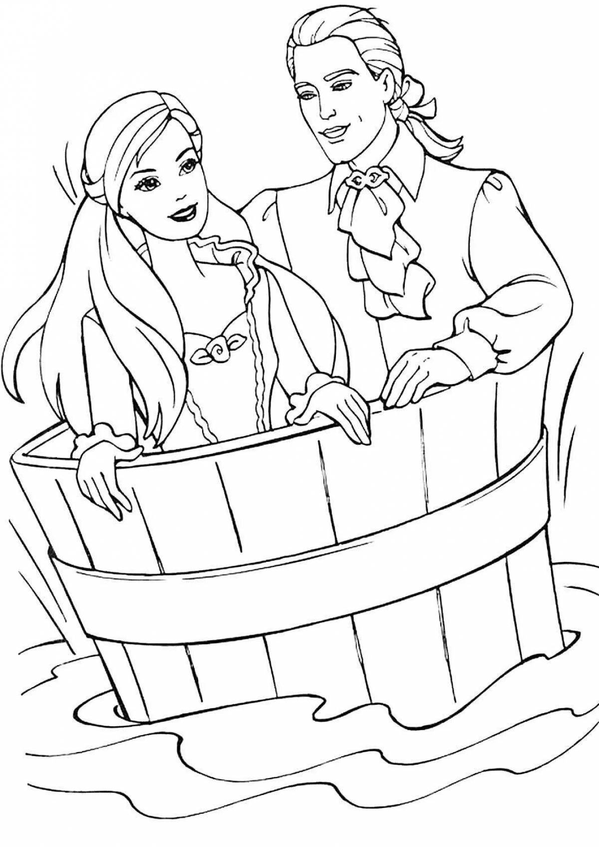 Радостная раскраска барби и кен для девочек