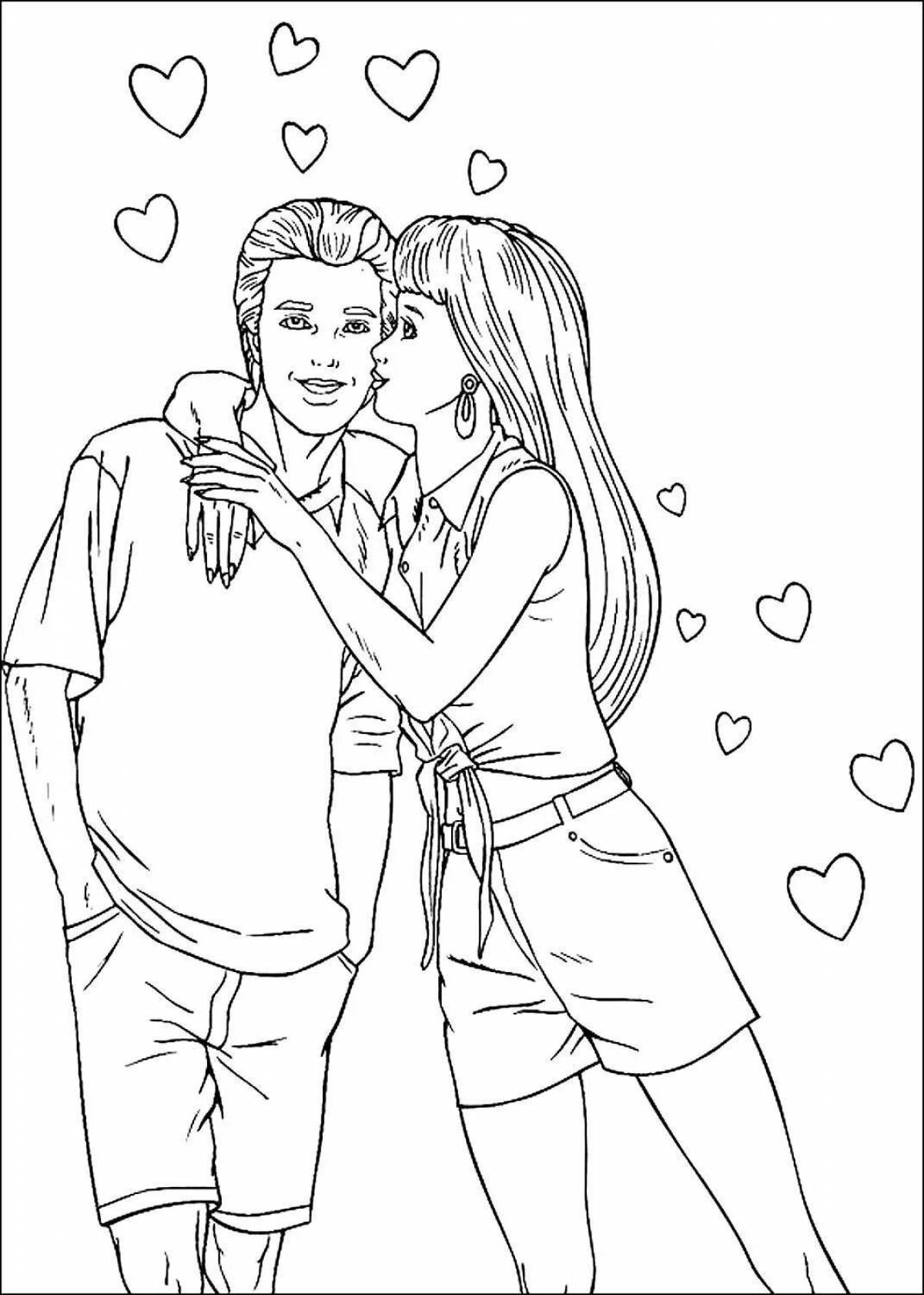 Изысканная раскраска барби и кен для девочек