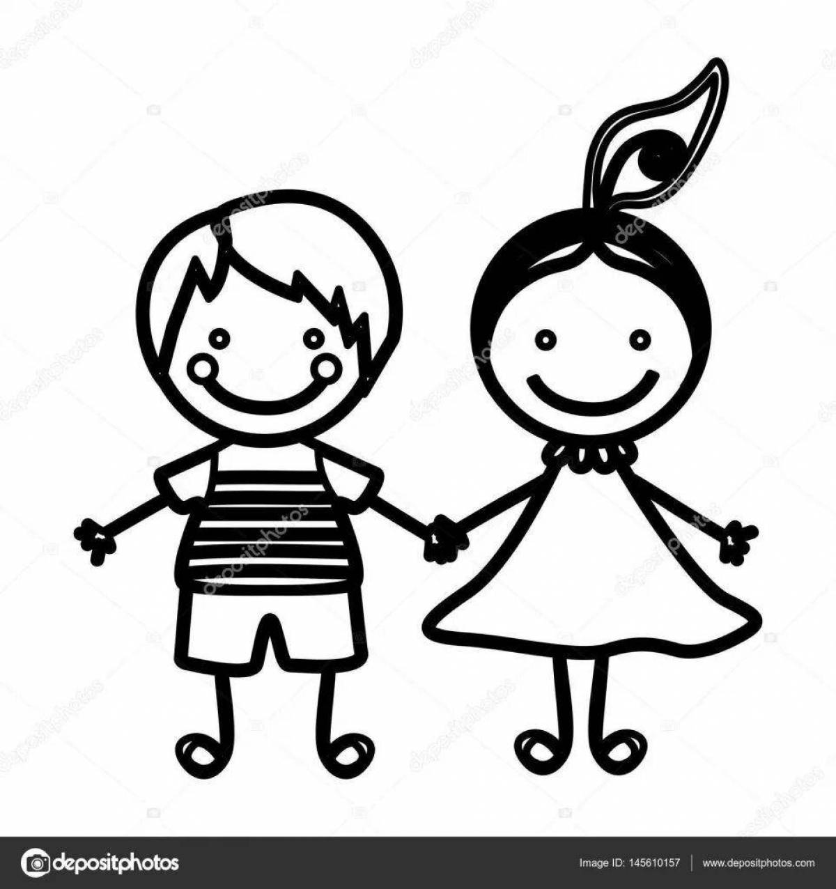 Coloring page boy and girl in love holding hands