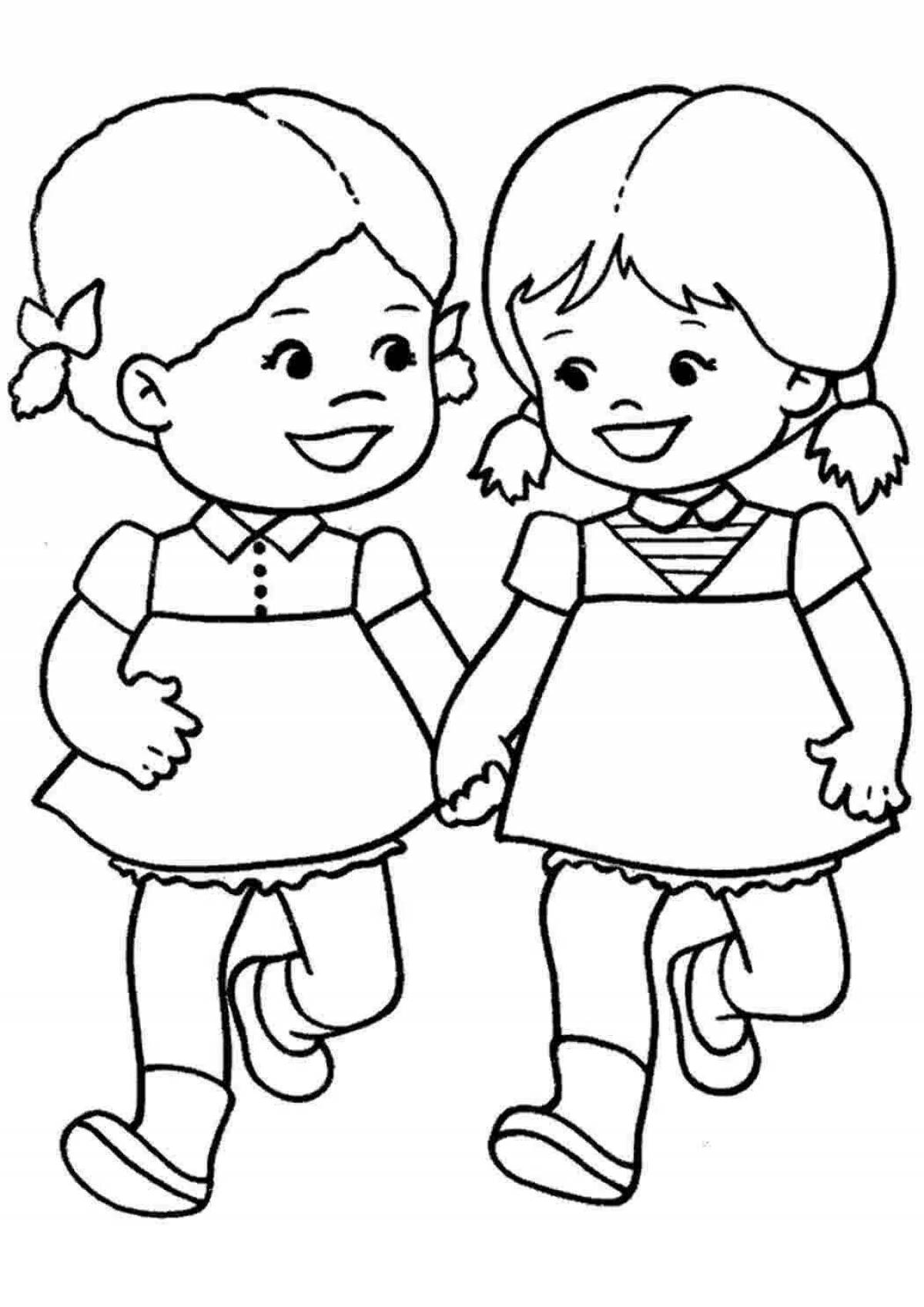 Coloring page serene boy and girl holding hands